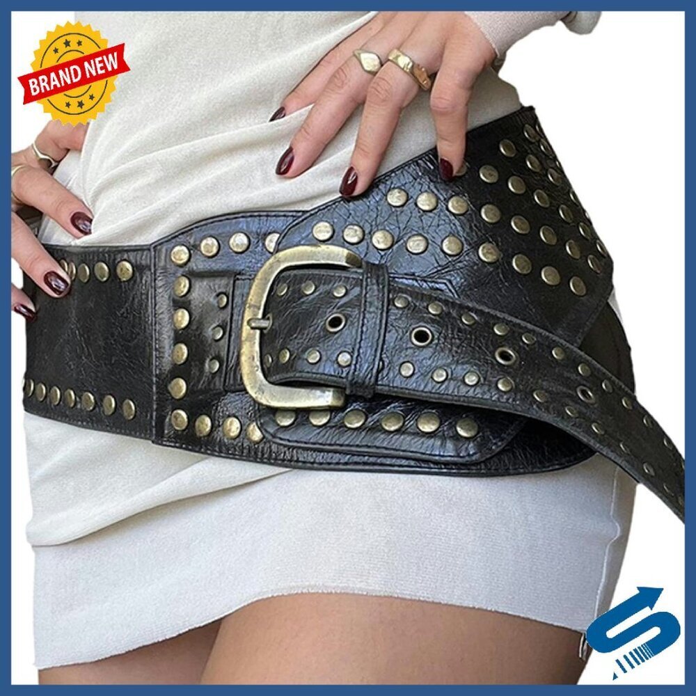Wide Leather Belt with Chunky Oval Concho Western Boho Style